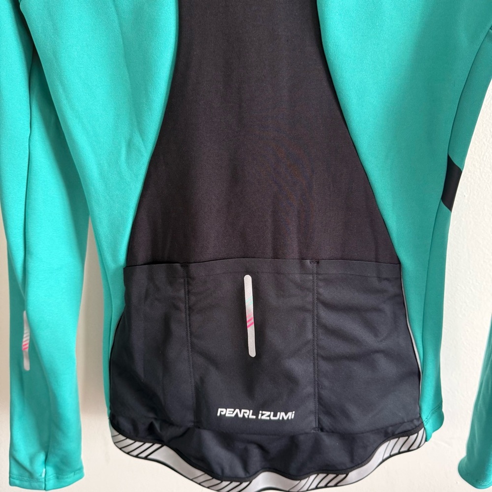 Pearl Izumi Women’s Teal Black Long-Sleeve Cycling Jersey Bottle Pockets Medium - Picture 5 of 9